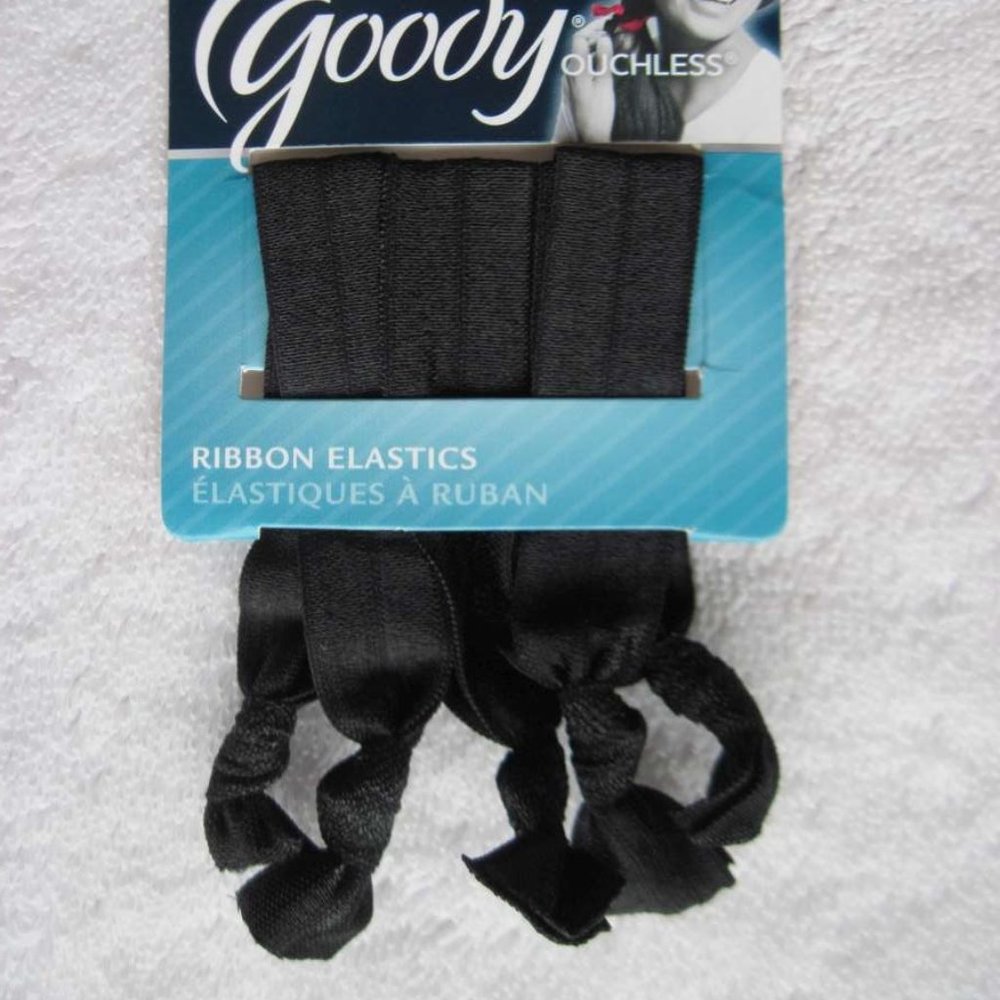 5 Black Goody Ouchless Ribbon Elastics Ponytailer Hair Bands Soft No Metal Tied